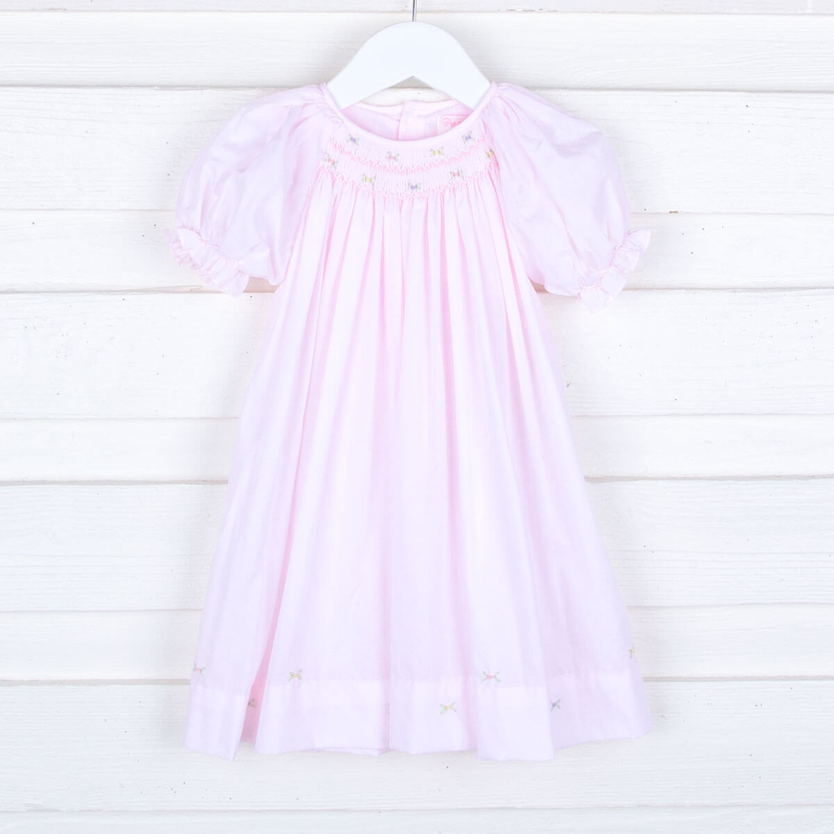 Smocked and Embroidered Rosebud Pink Day Gown