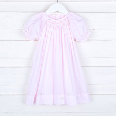 Smocked and Embroidered Rosebud Pink Day Gown