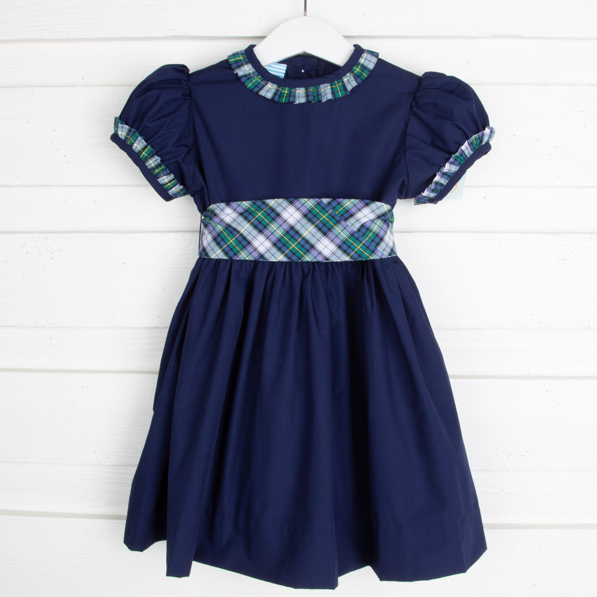 Brighton Plaid Navy Pique Sash Dress
