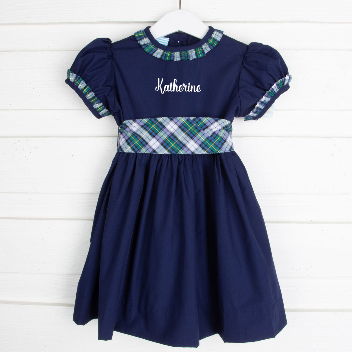 Brighton Plaid Navy Pique Sash Dress