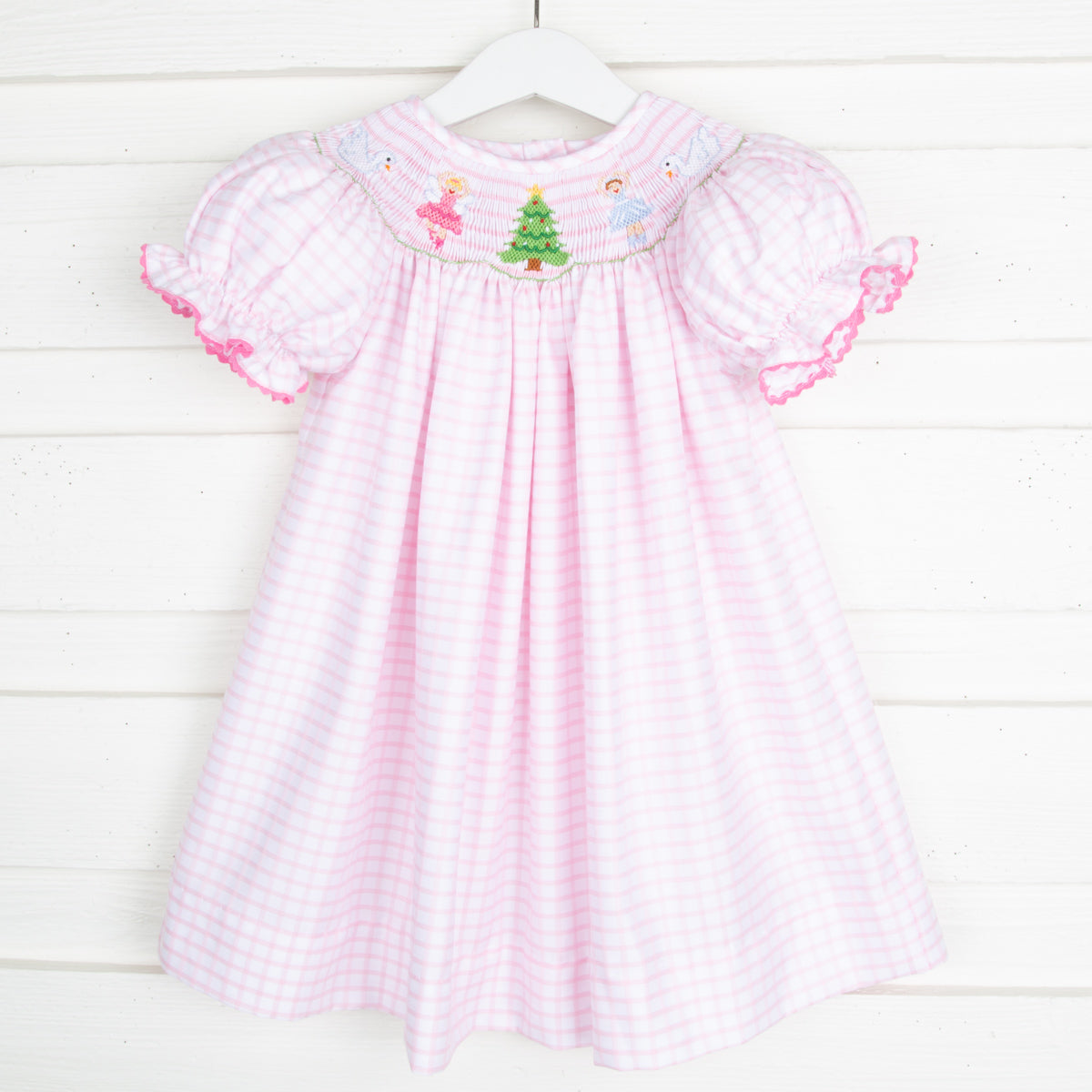 Nutcracker Smocked Bishop Pink Windowpane