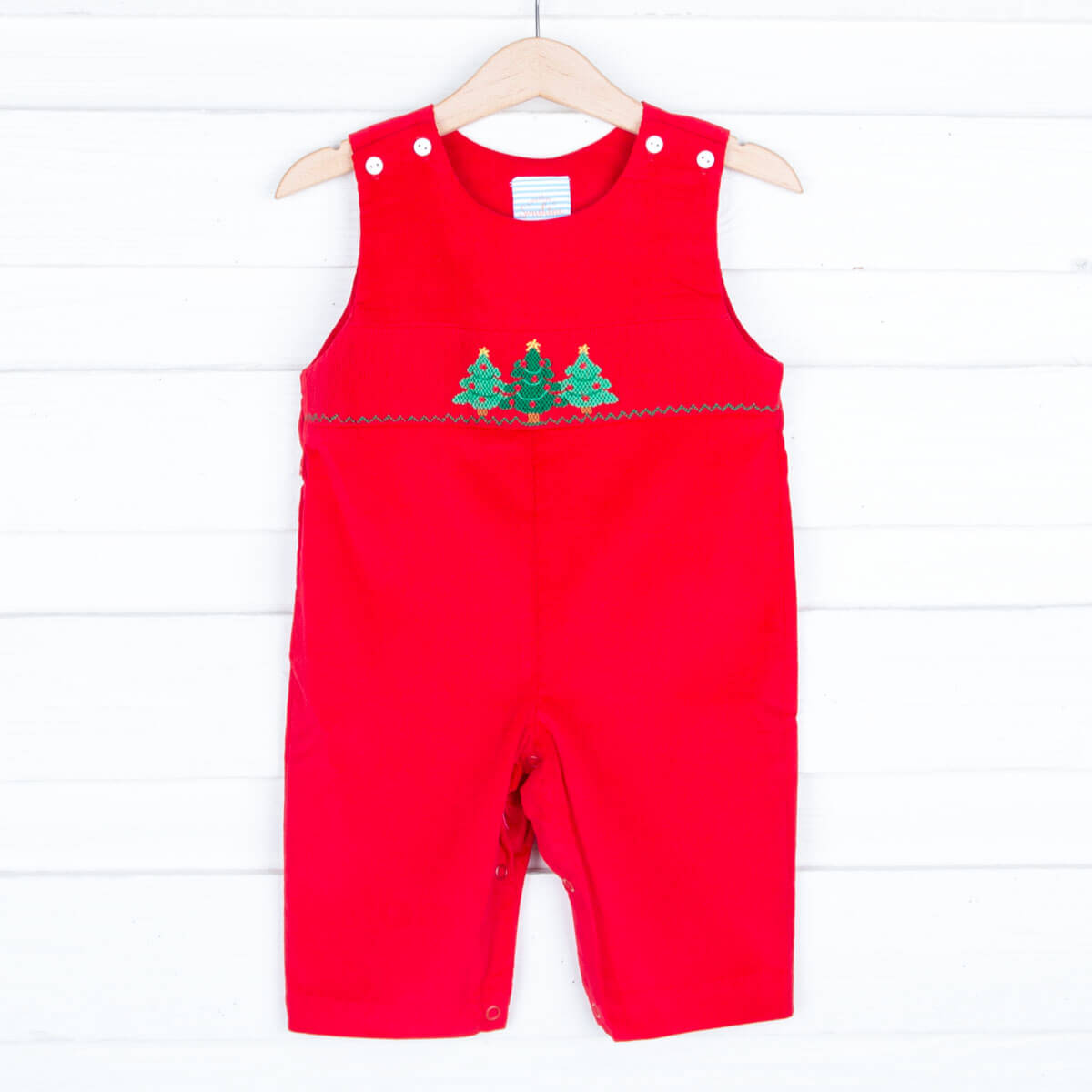 Christmas Tree Smocked Red Corduroy Longall