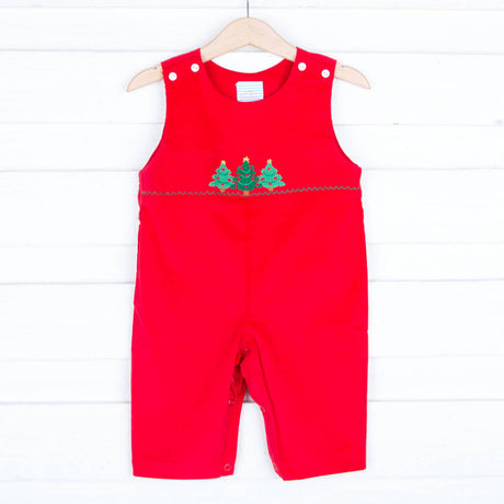 Christmas Tree Smocked Red Corduroy Longall