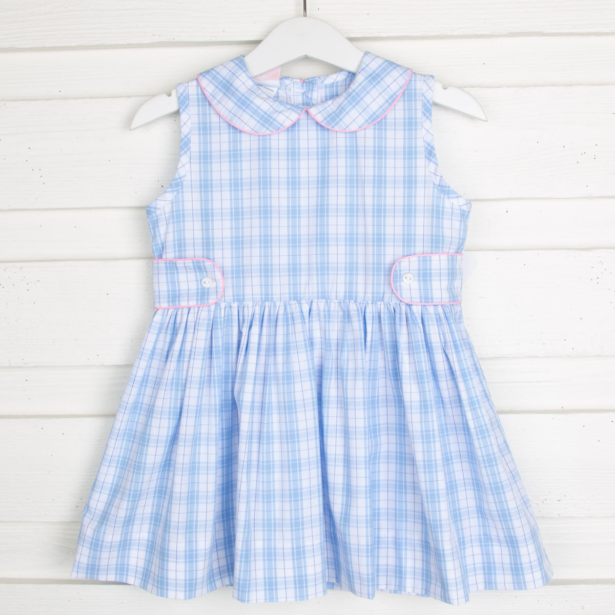 Light Blue Plaid Tab Dress