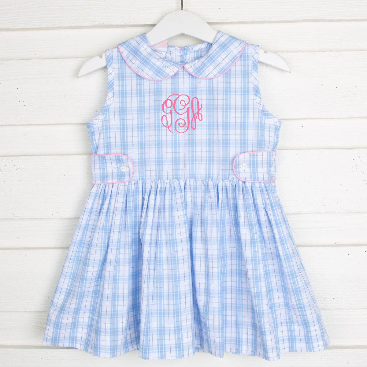 Light Blue Plaid Tab Dress