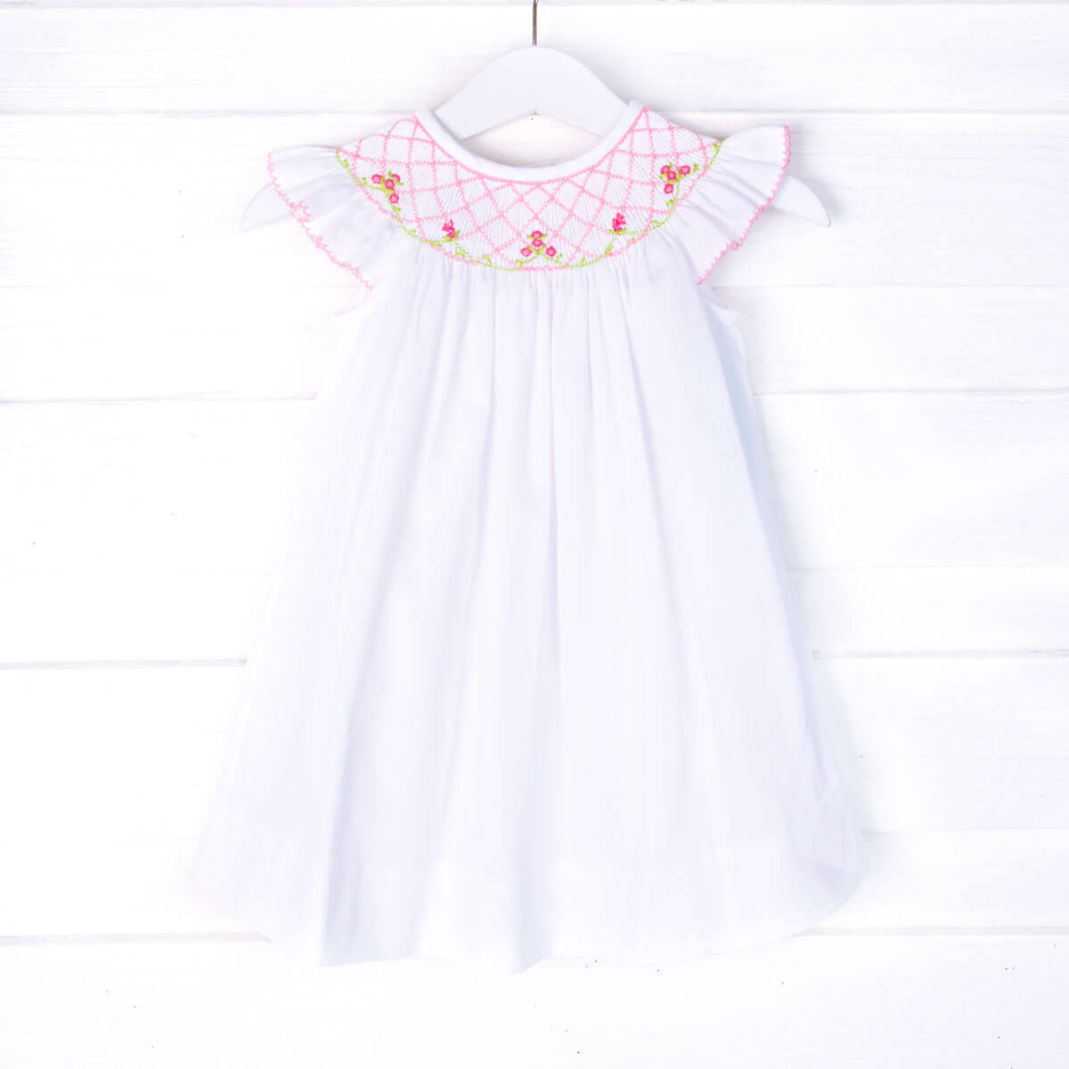 Sweet Geometric Smocked White Dress