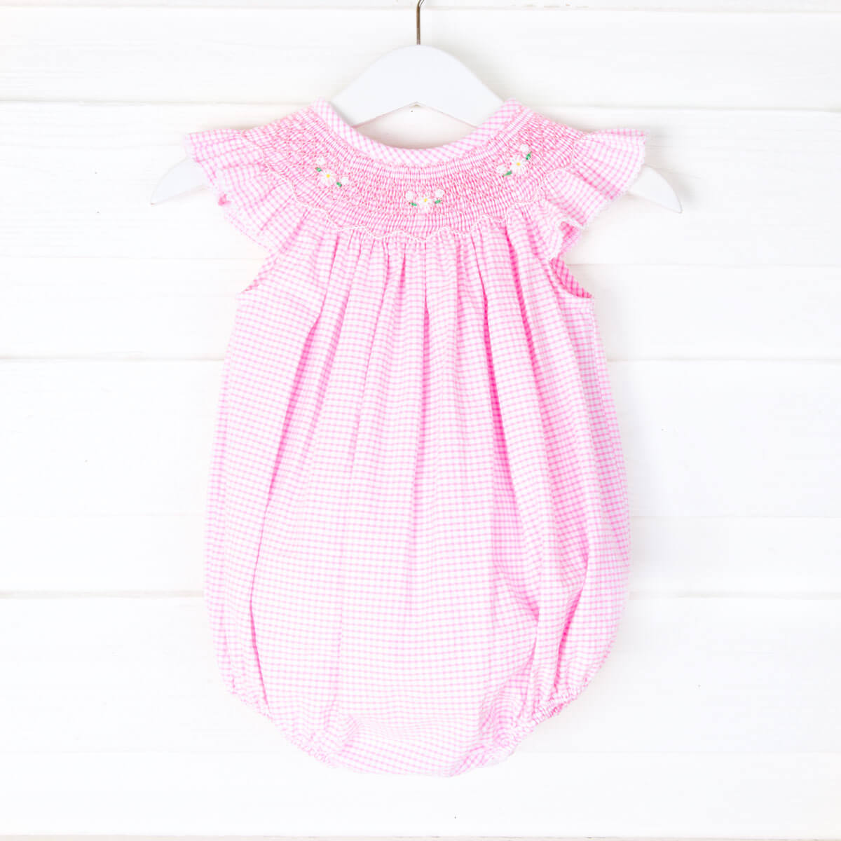 Rosette Geometric Smocked Gingham Bubble
