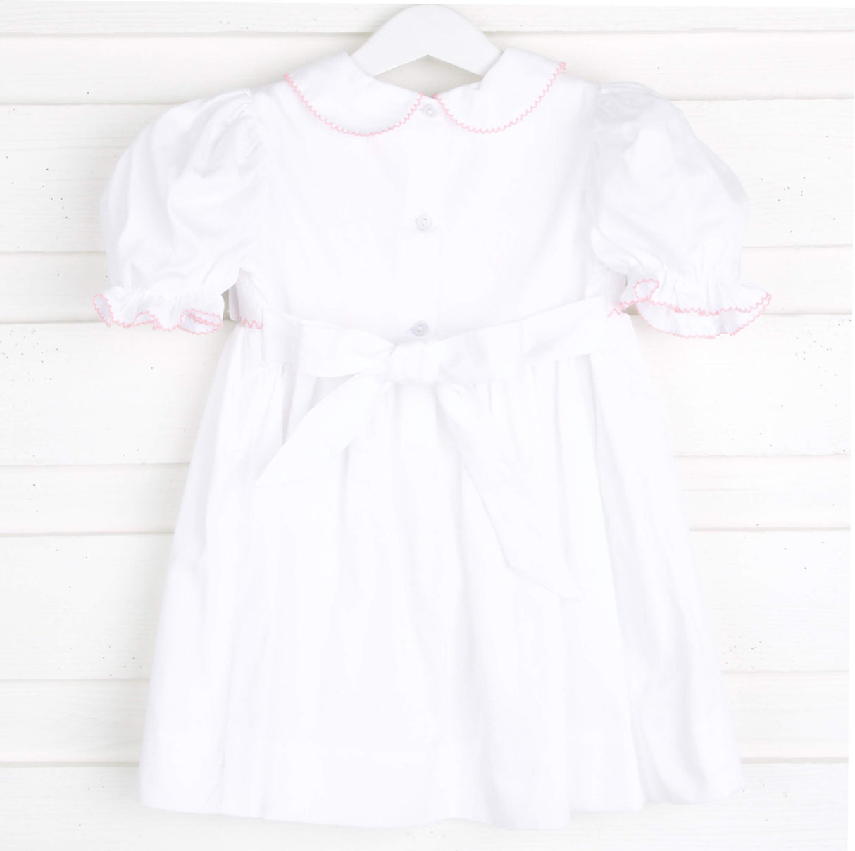 Pink Cross Smocked White Dress