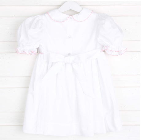 Pink Cross Smocked White Dress