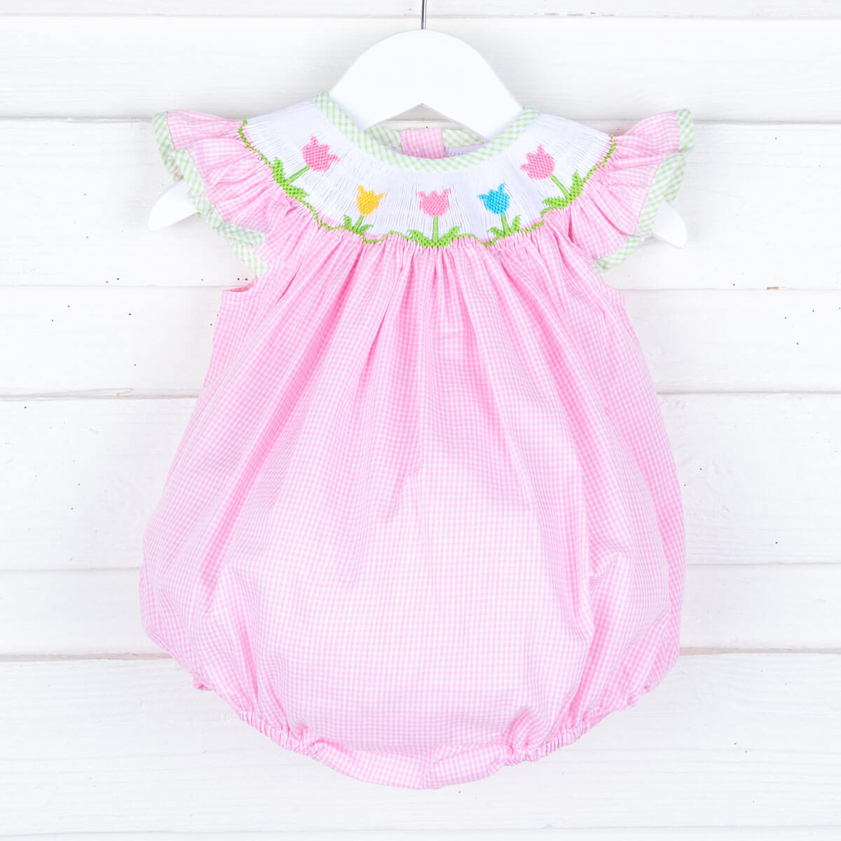 Blooming Tulips Pink Smocked Bubble