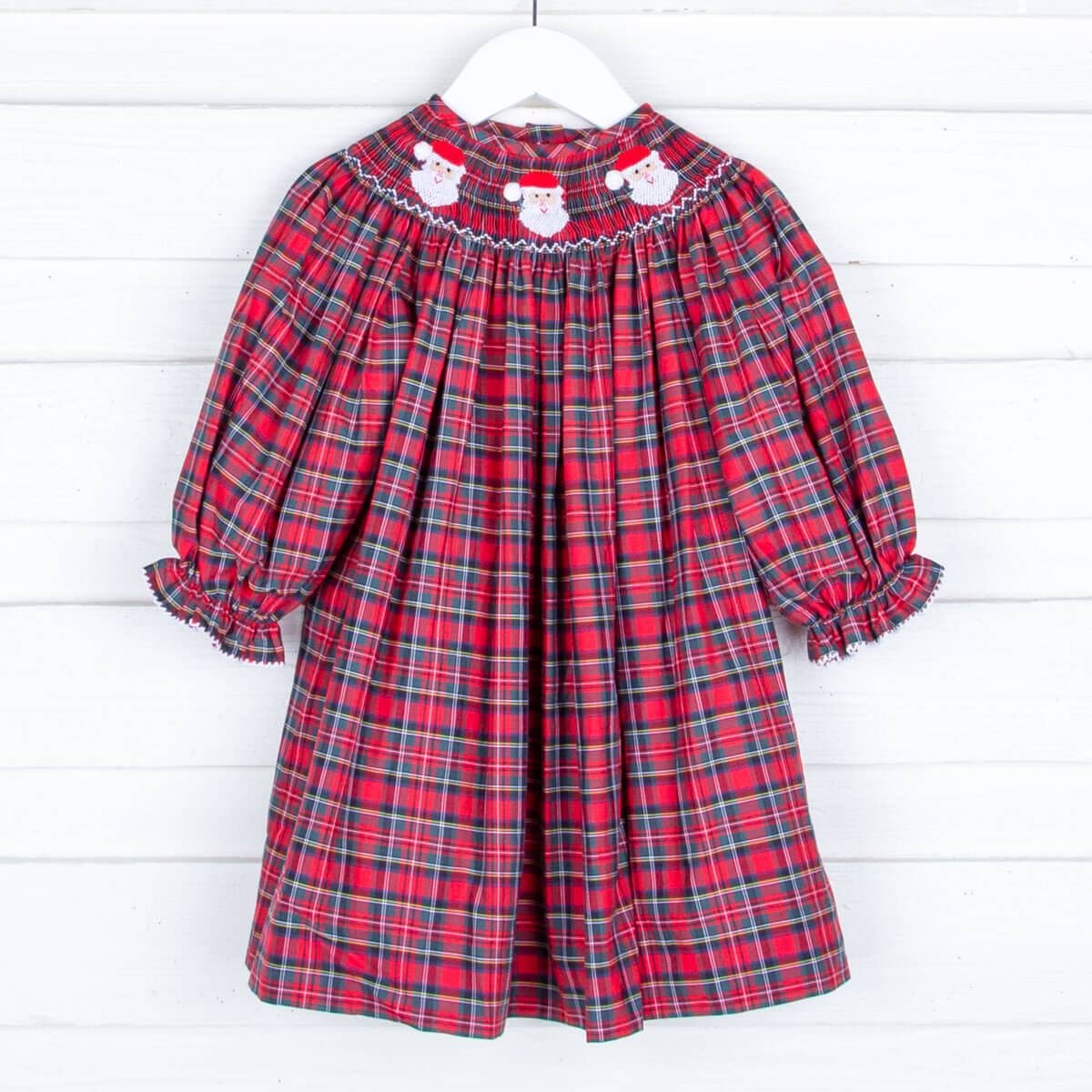 Smocked Santa Red Plaid Dress