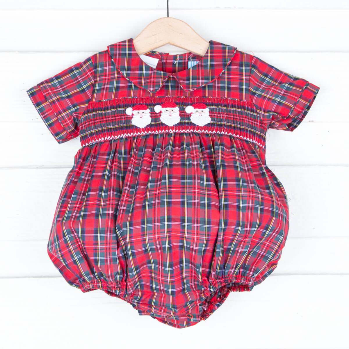 Smocked Santa Red Plaid Boy Bubble