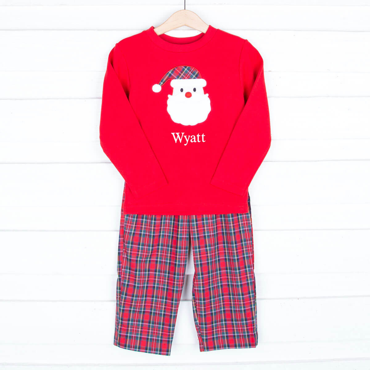 Santa Applique Plaid Pant Set