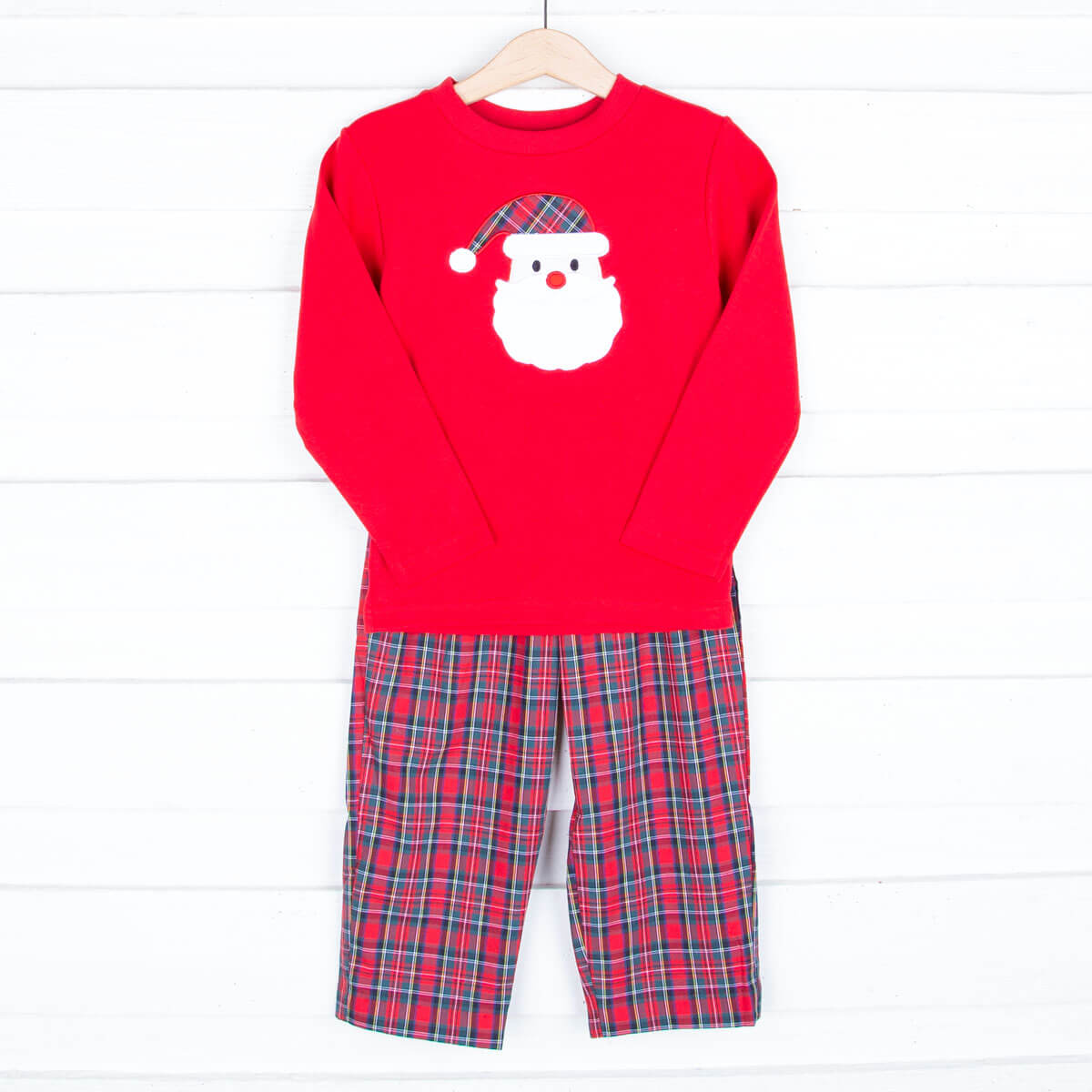 Santa Applique Plaid Pant Set