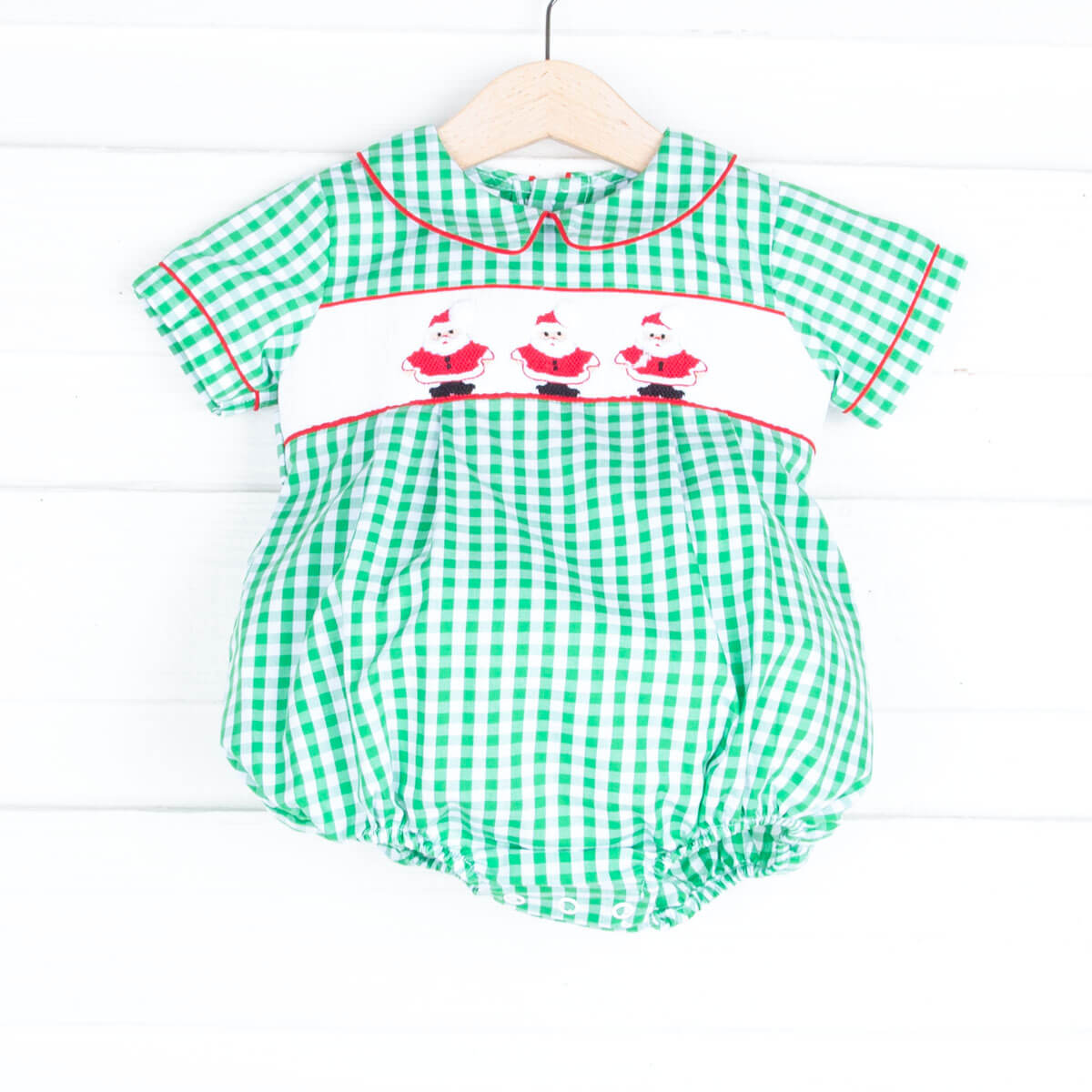 Santa Express Green Check Smocked Collared Bubble
