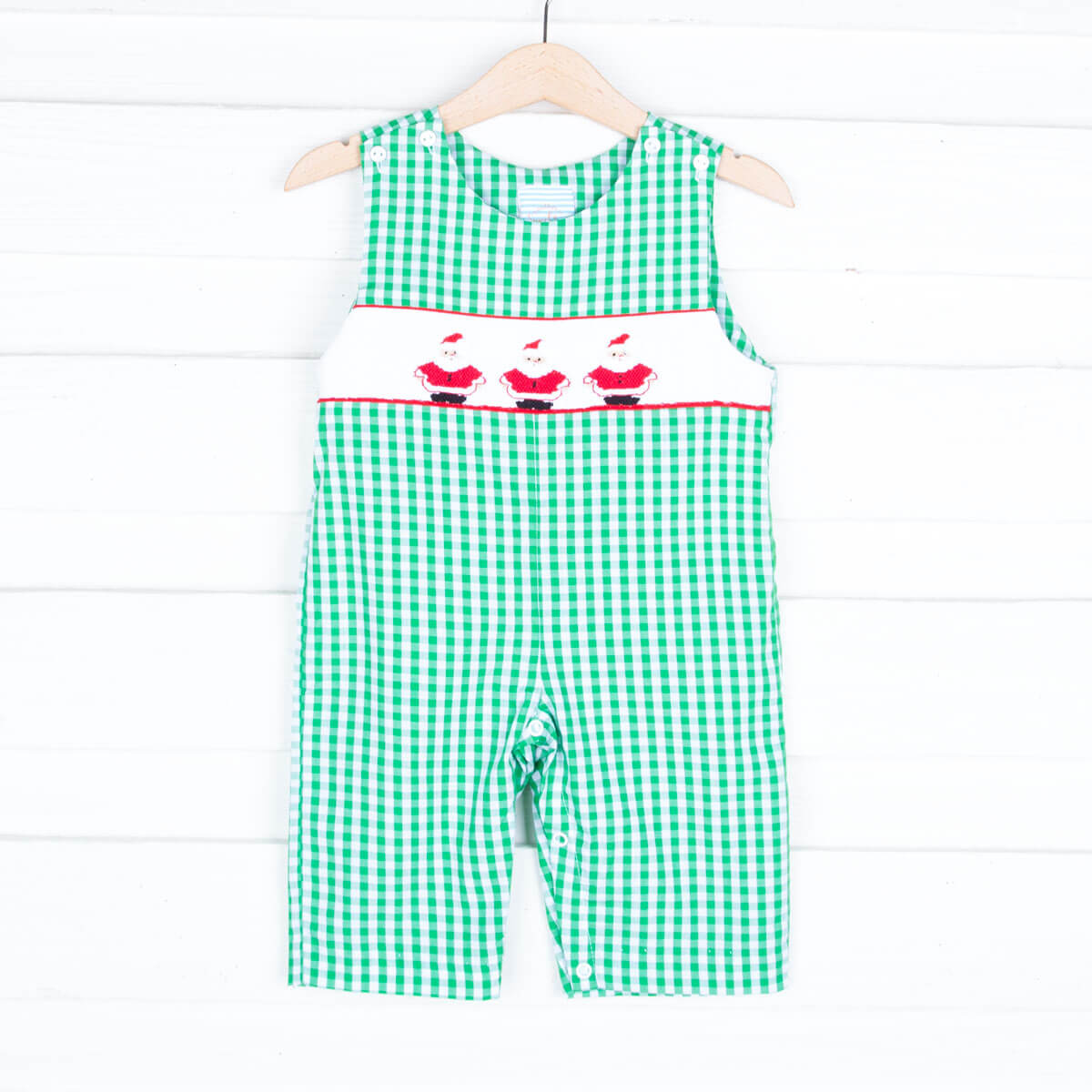 Santa Express Green Check Smocked Longall