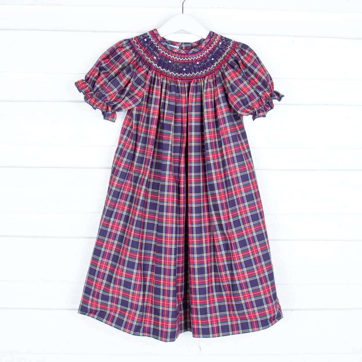 Geometric Smocked Vermont Plaid Bishop Dress
