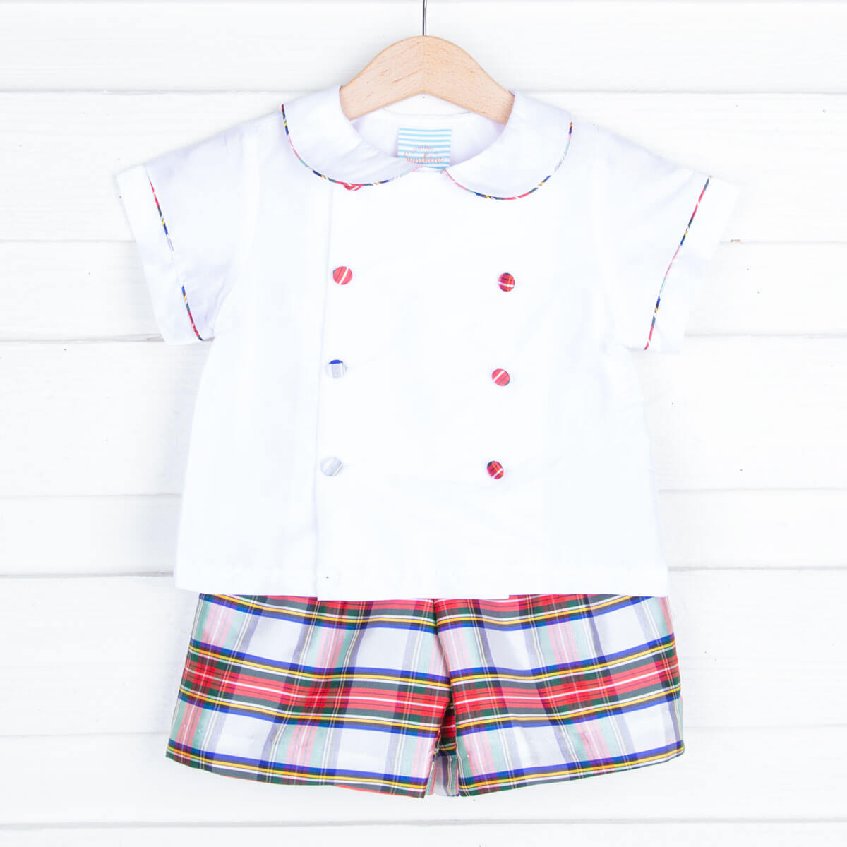 Festive Plaid Taffeta Collared Short Set