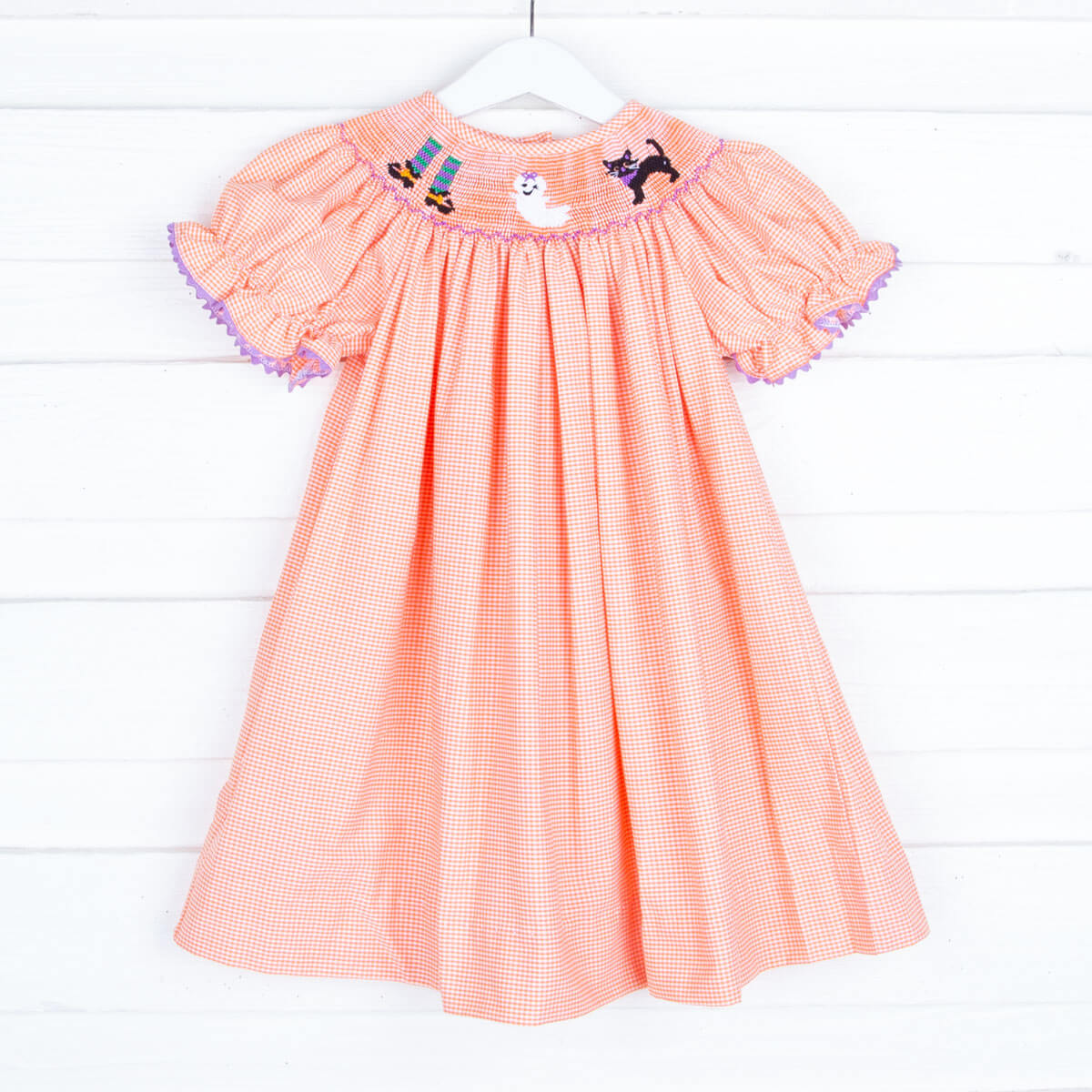 Smocked Halloween Orange Gingham Dress