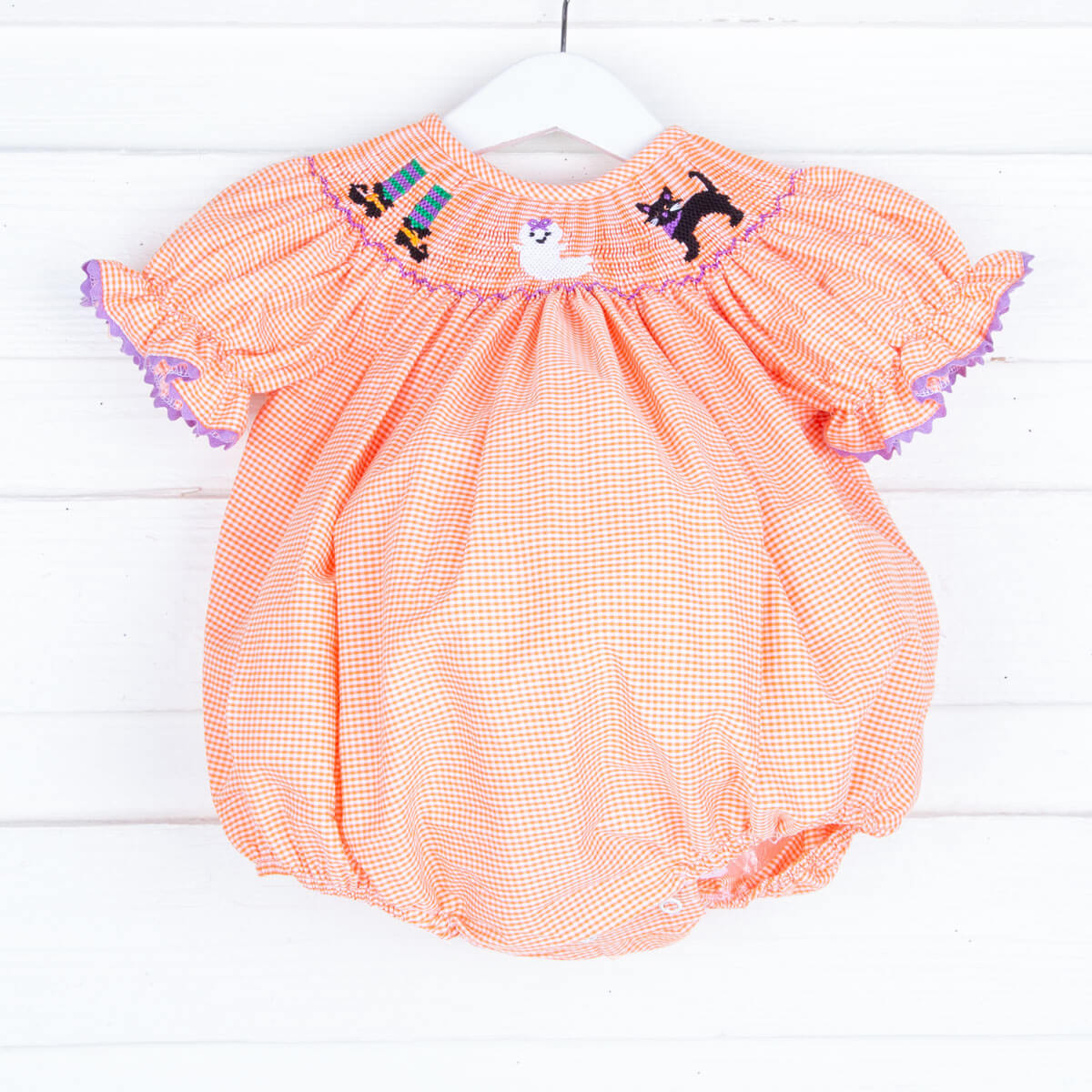 Smocked Halloween Orange Gingham Bubble