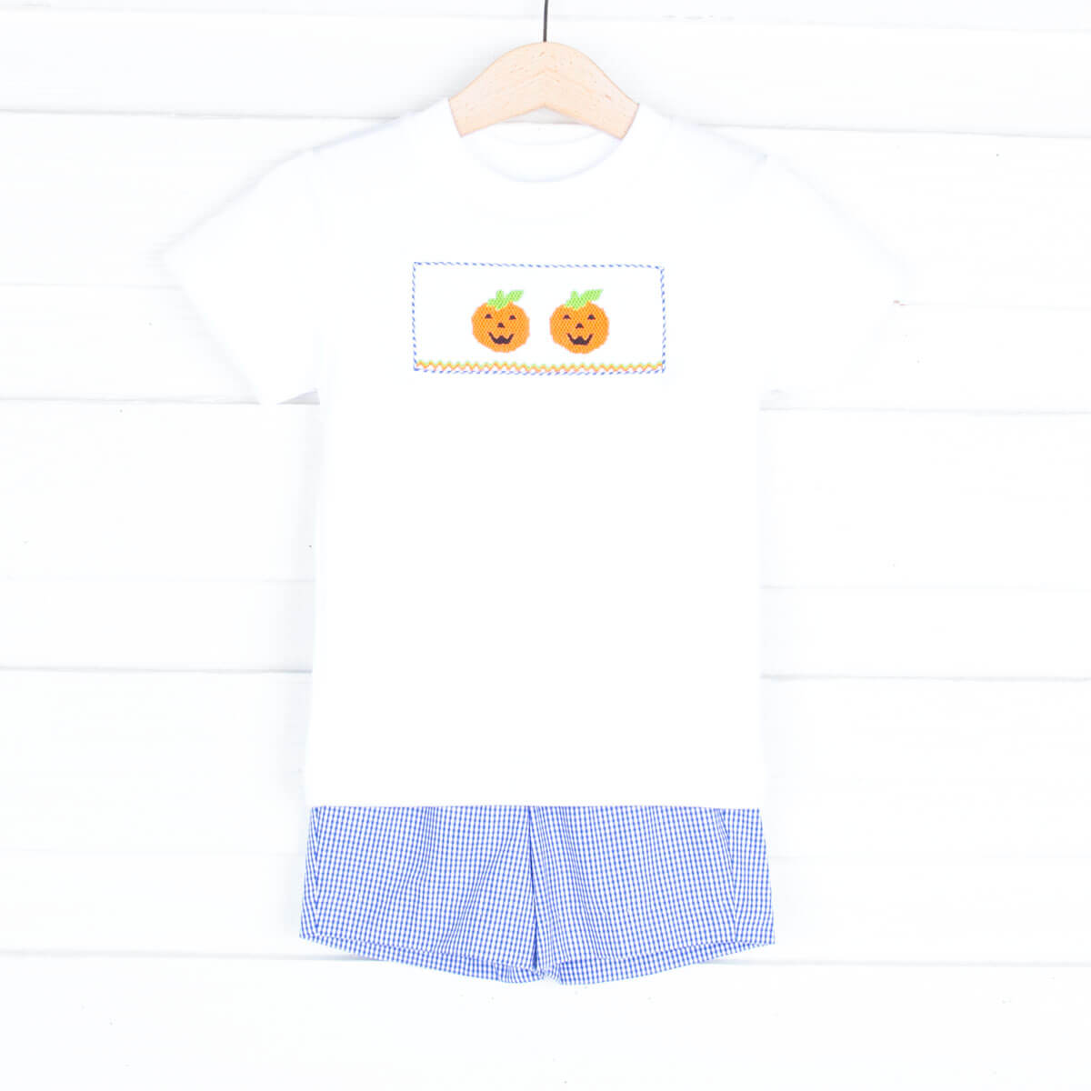 Smocked Jack O'Lantern Royal Short Set