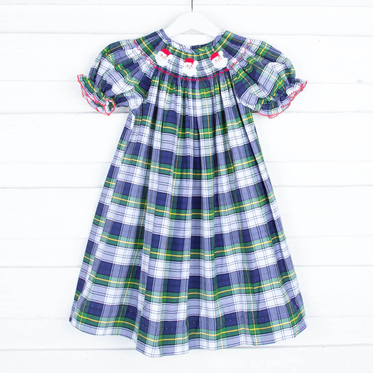 Smocked Santa Royal Plaid Bishop Dress