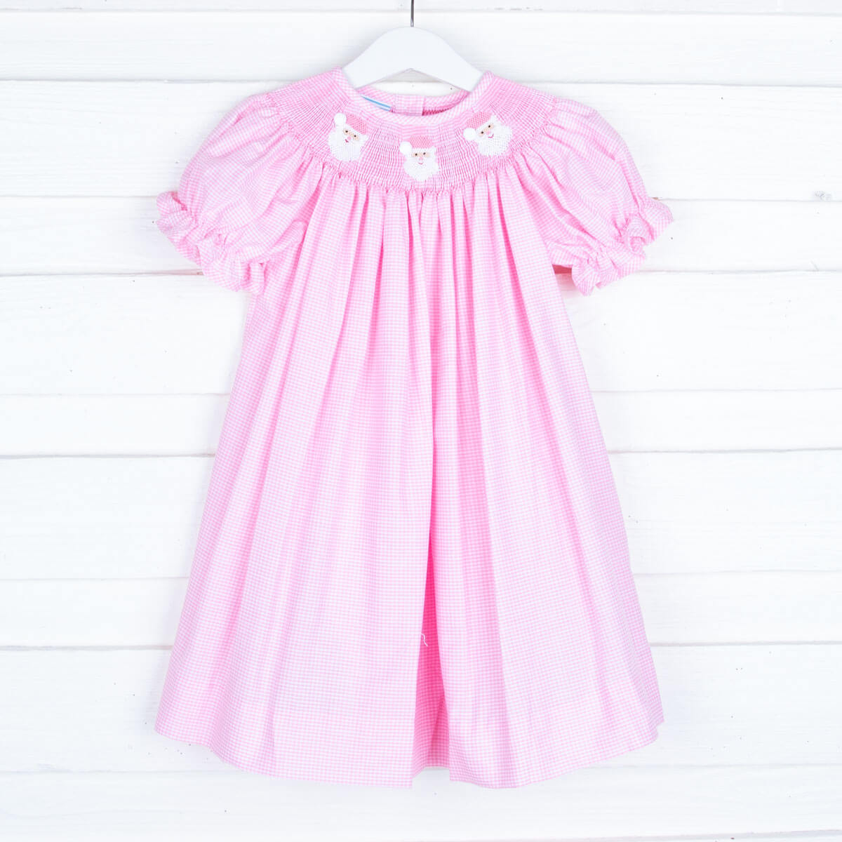 Pink Santa Smocked Bishop Dress