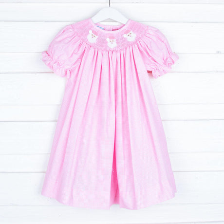 Pink Santa Smocked Bishop Dress