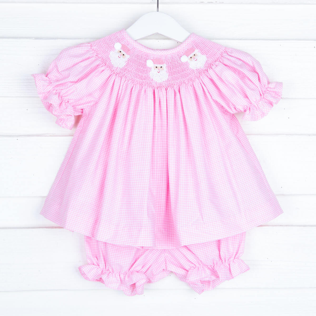 Pink Santa Smocked Bloomer Set