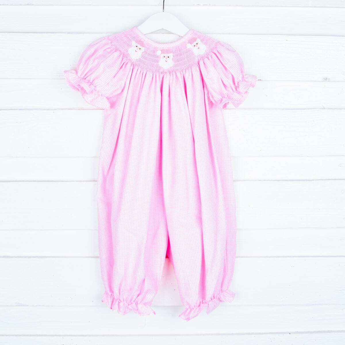 Pink Santa Smocked Long Bubble