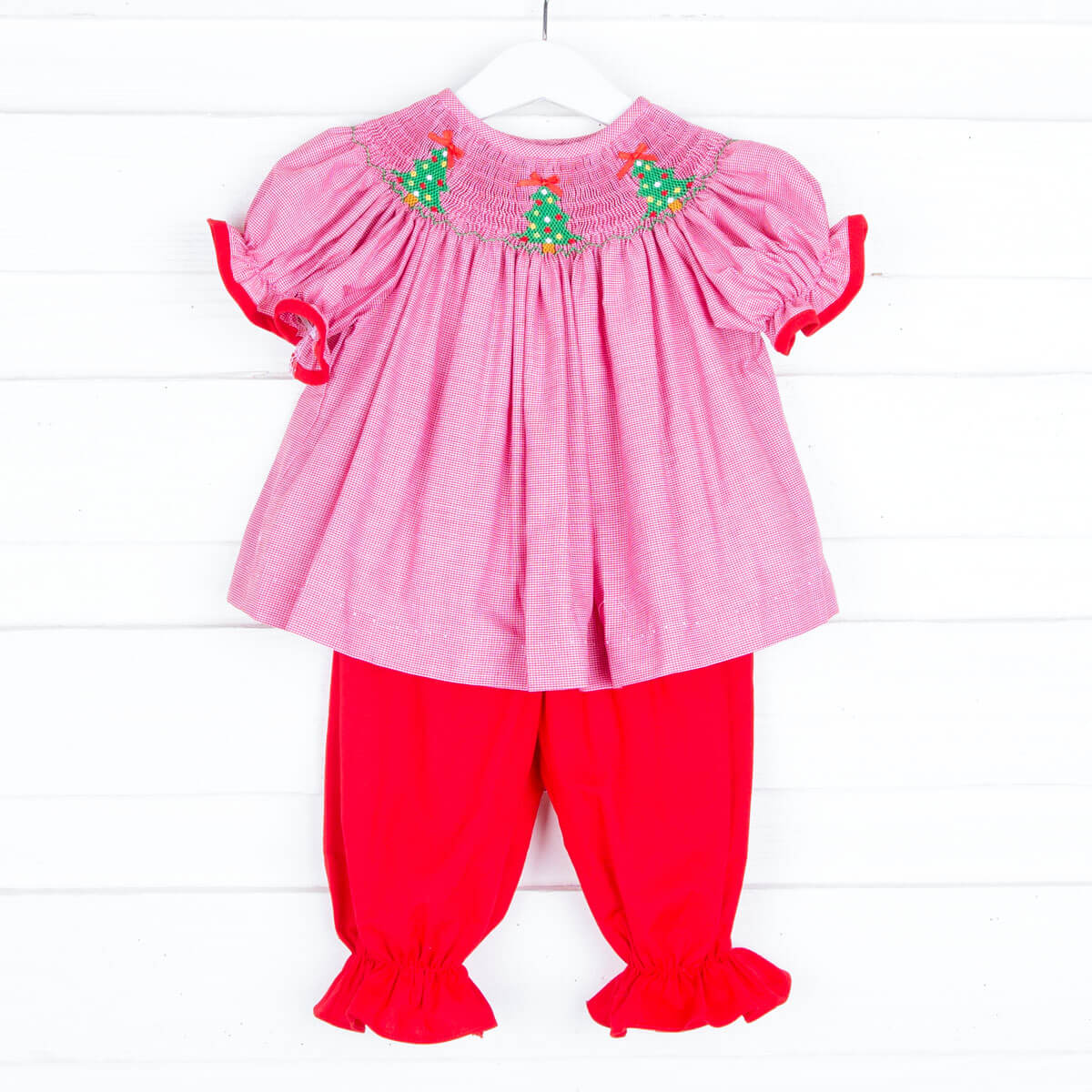 Three Smocked Trees Red Gingham Pantaloon Set