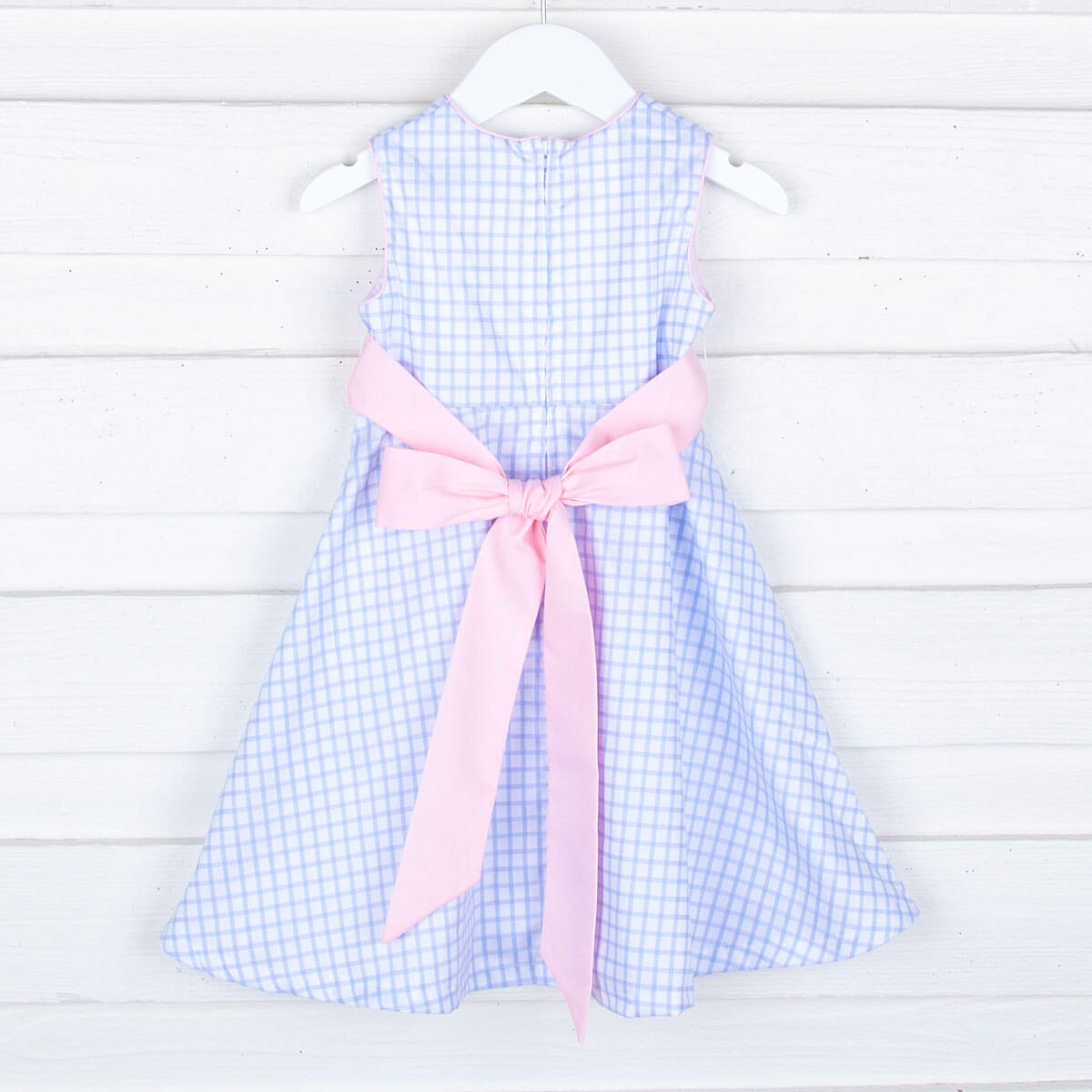 Blue Windowpane Sash Dress