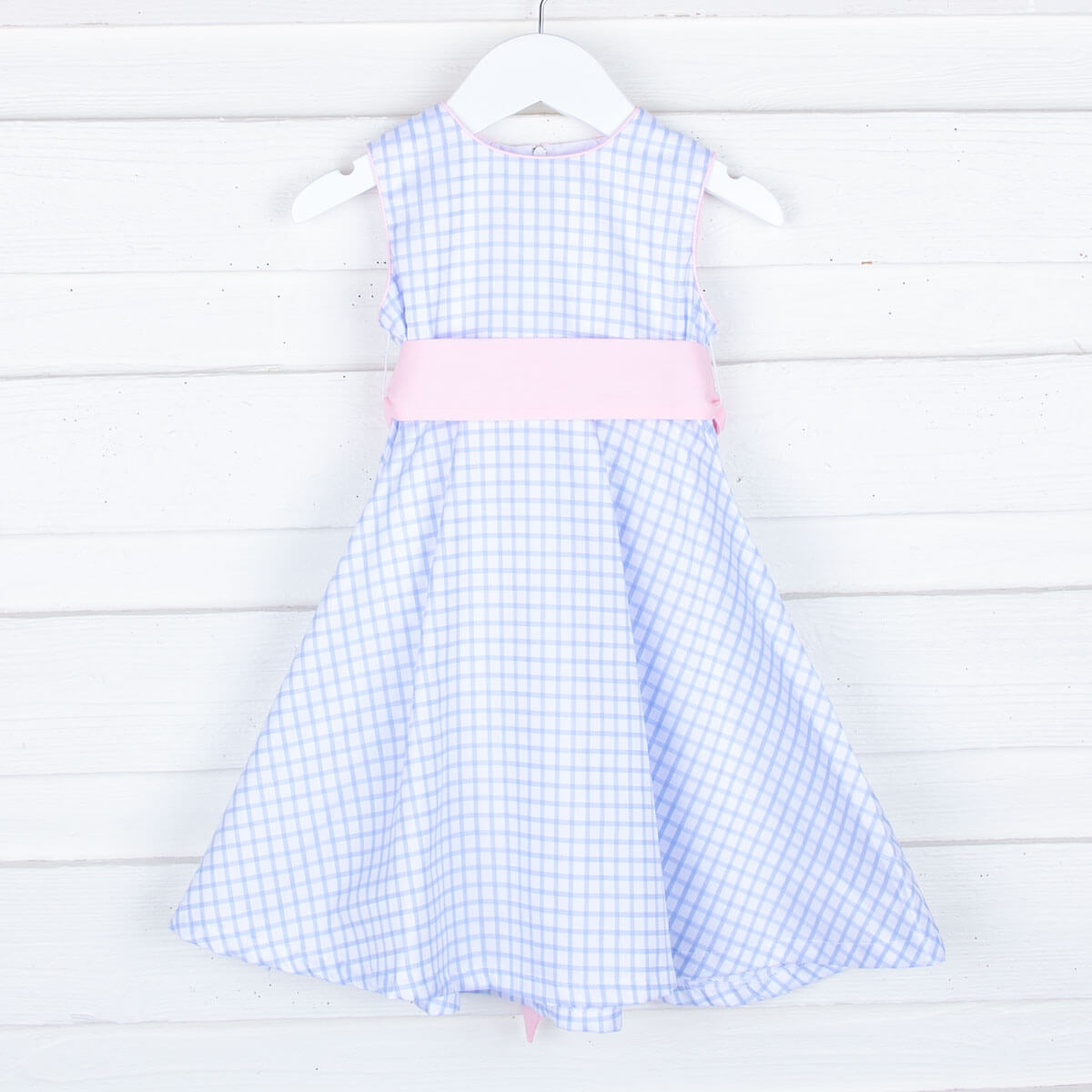 Blue Windowpane Sash Dress