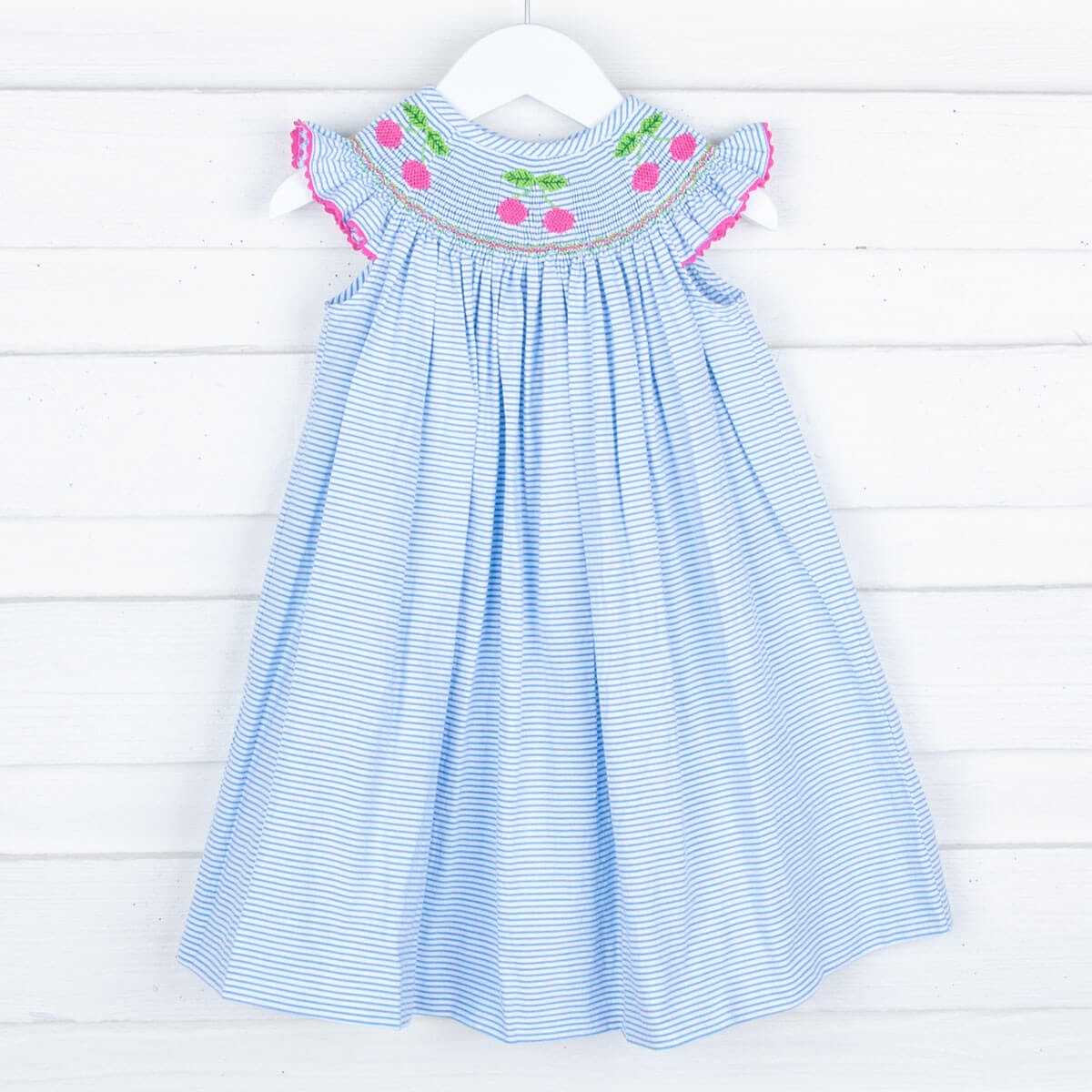 Cherry Smocked Turquoise Stripe Dress