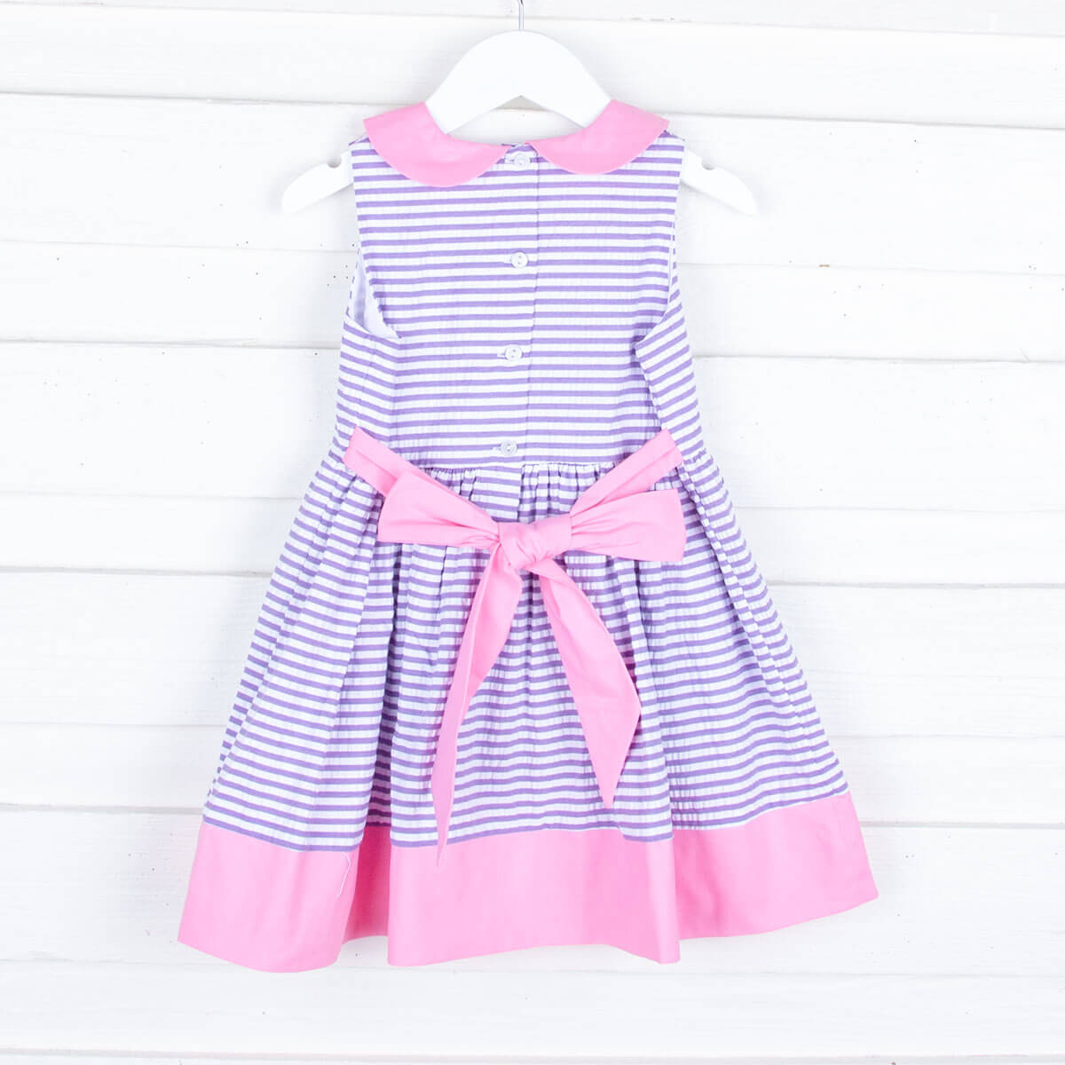 Purple Stripe Collared Tie-Back Dress