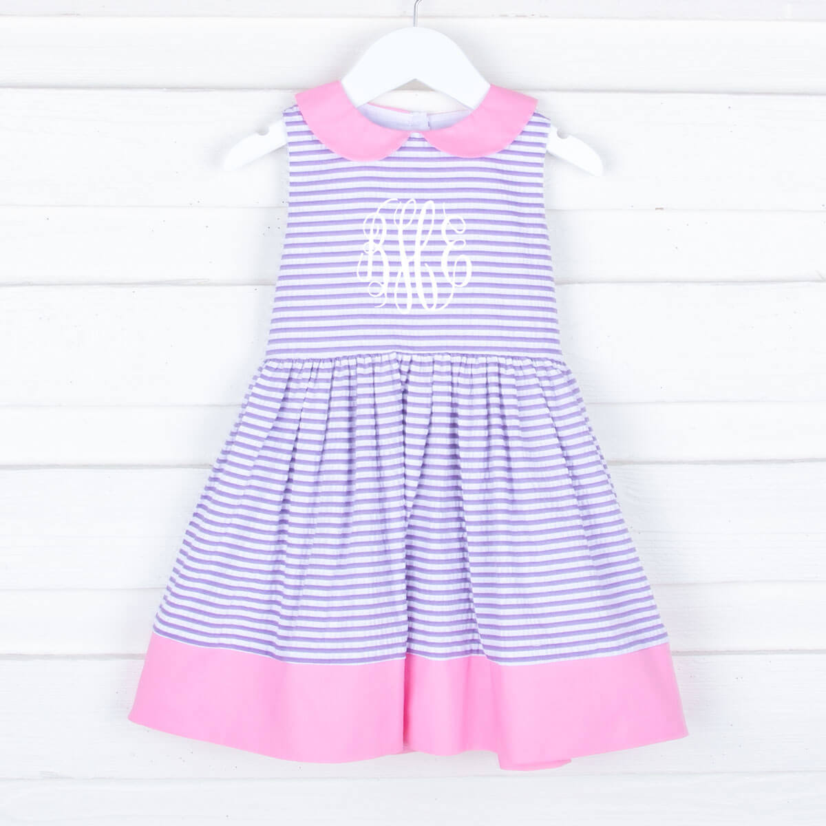 Purple Stripe Collared Tie-Back Dress