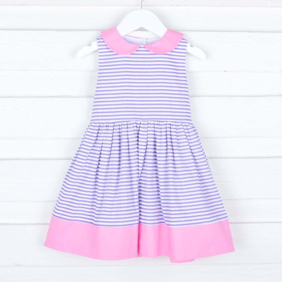 Purple Stripe Collared Tie-Back Dress
