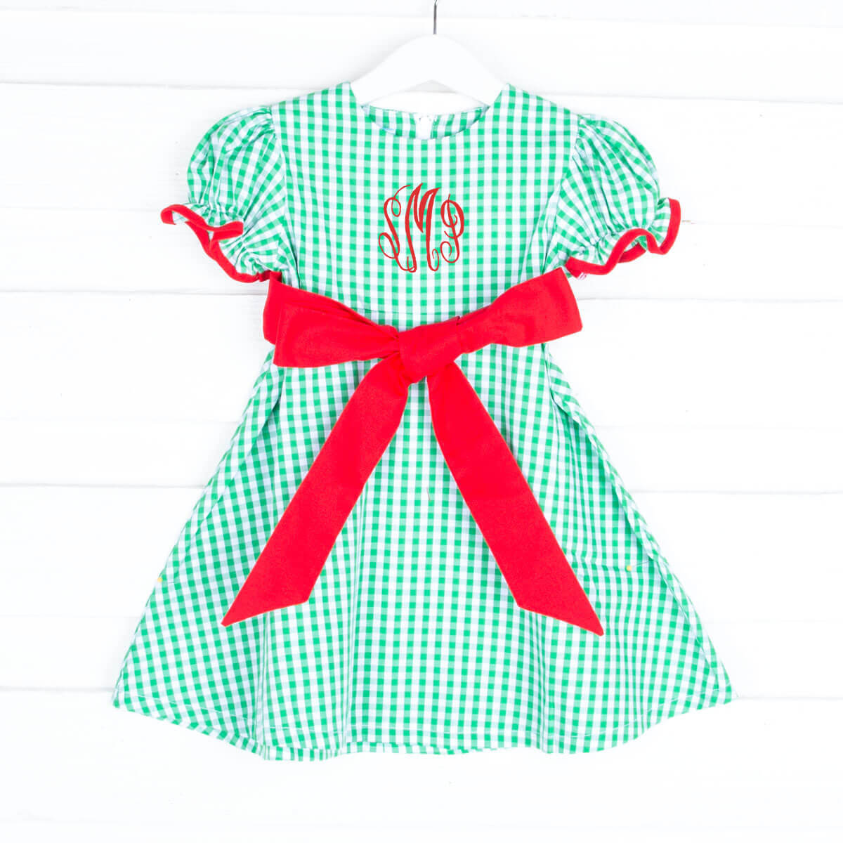 Santa Express Green Check Sash Dress