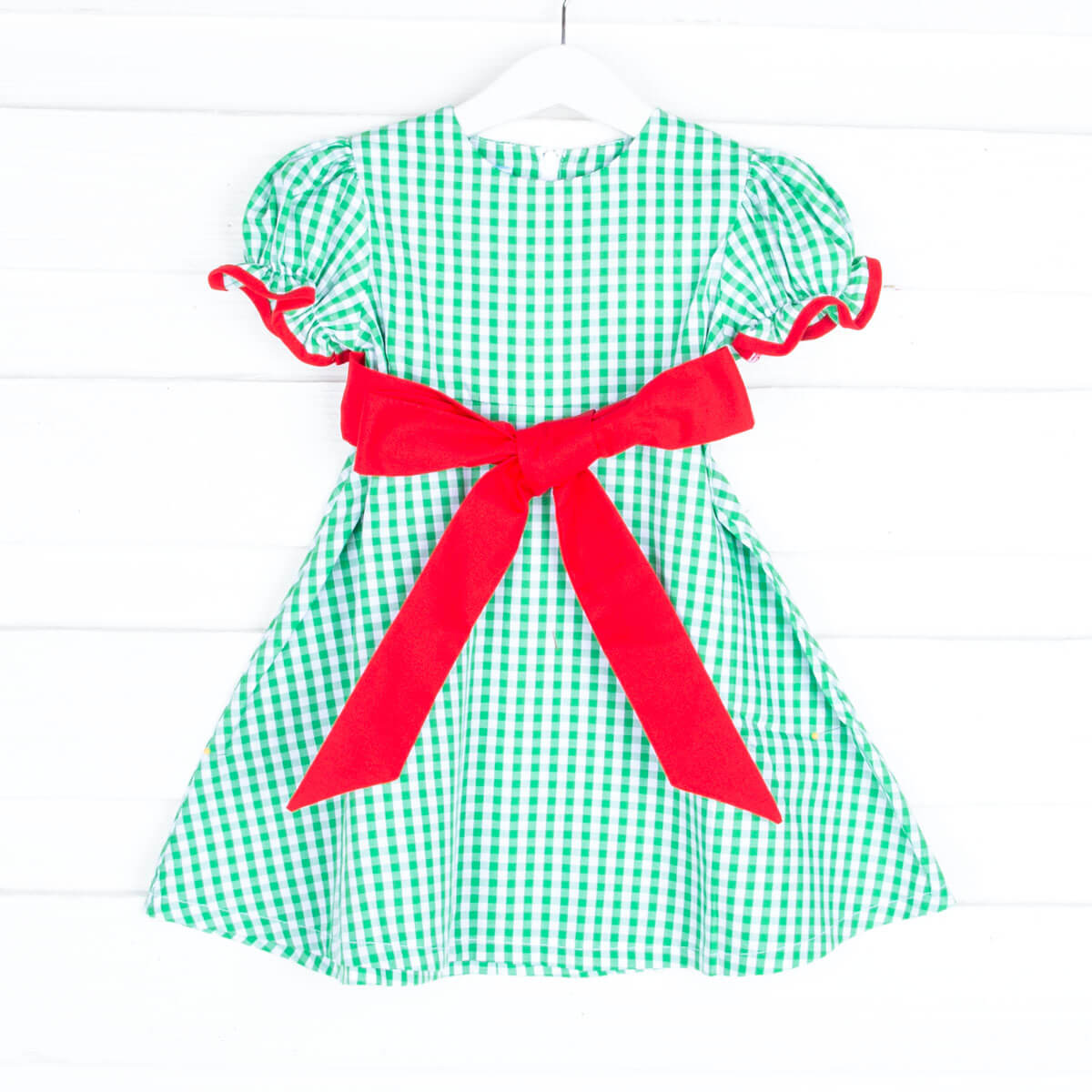 Santa Express Green Check Sash Dress