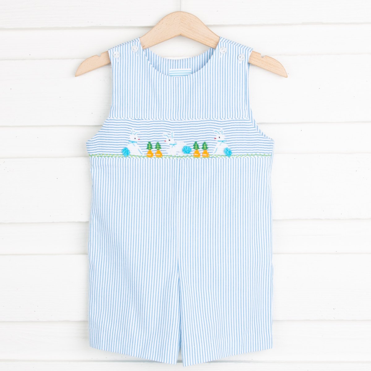 Bunny Garden Smocked Jon Jon Turquoise Stripe Seersucker