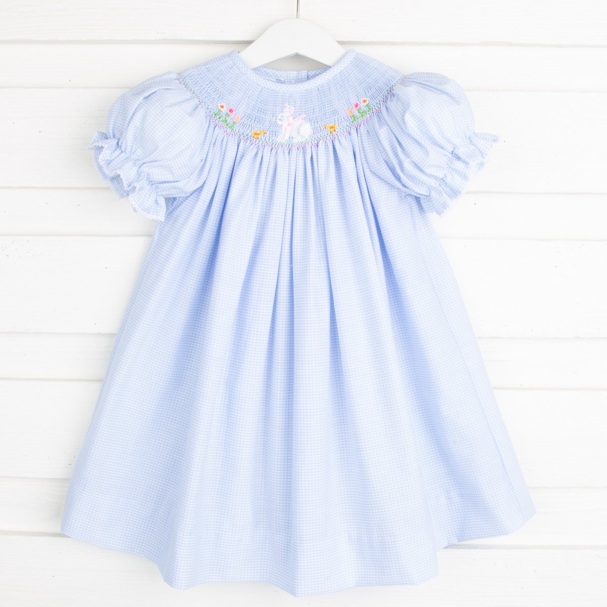Bunny Smocked Bishop Light Blue Gingham