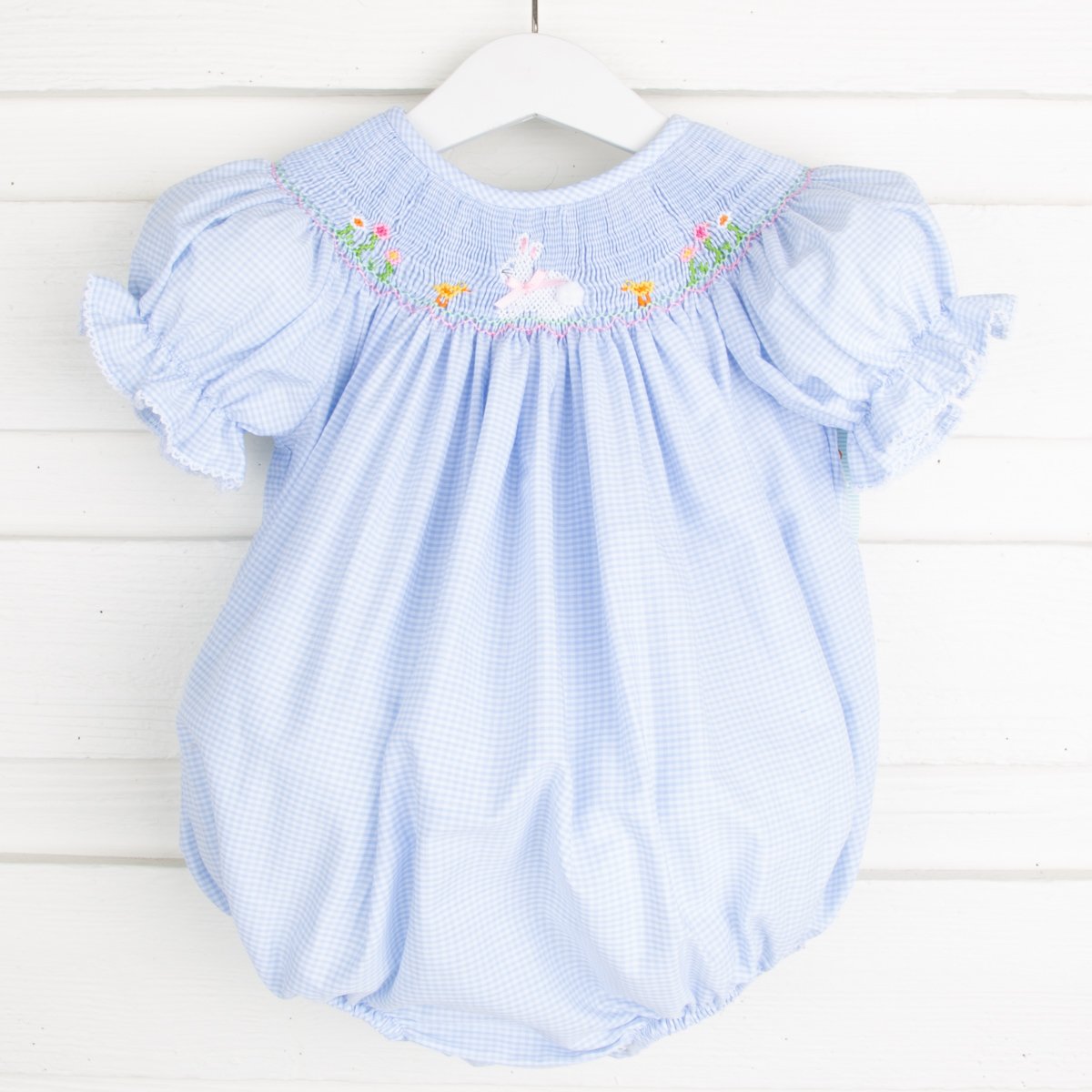 Bunny Smocked Bubble Light Blue Gingham