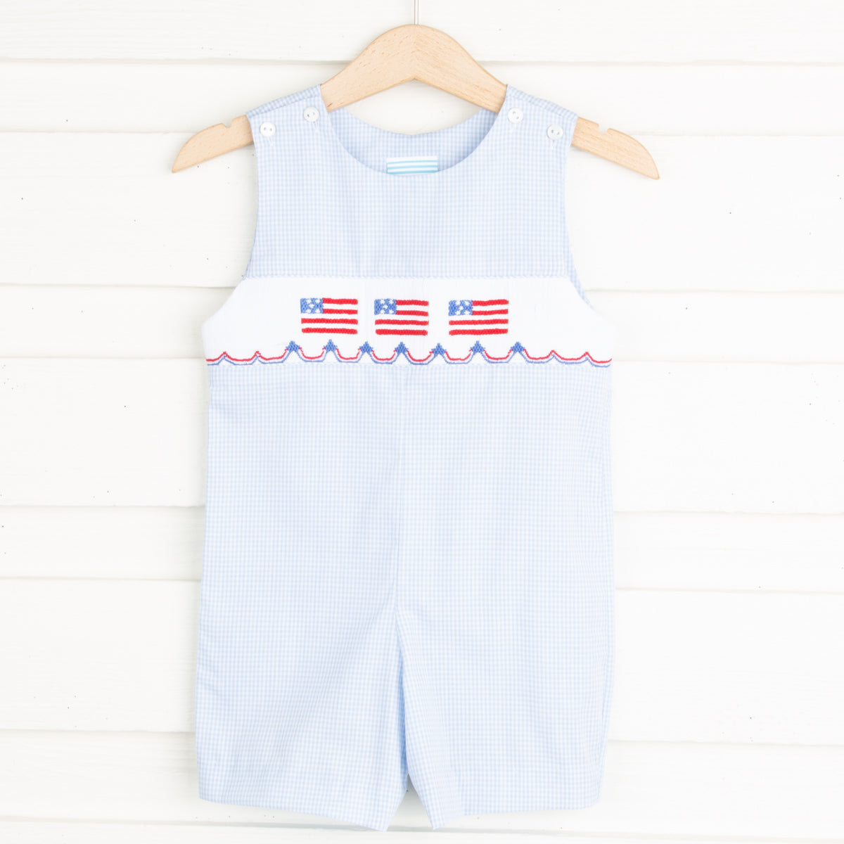 Light Blue Gingham Flag Smocked Jon Jon