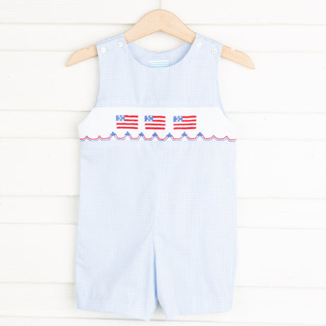 Light Blue Gingham Flag Smocked Jon Jon