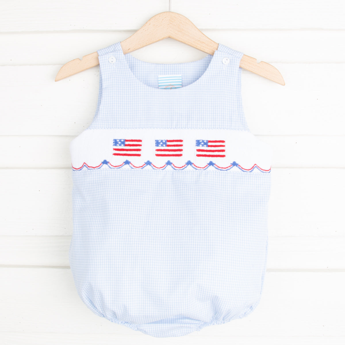 Light Blue Gingham Flag Smocked Sun Bubble