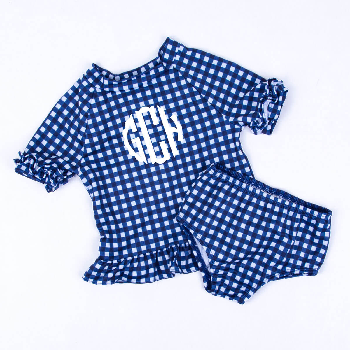 Gingham Short Sleeve Rash Guard Set