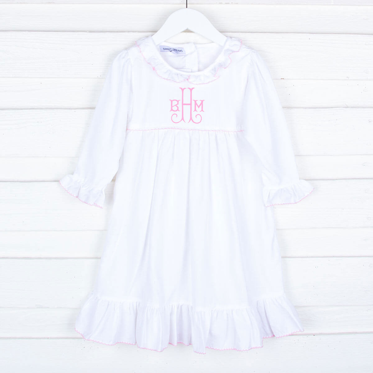 White Nightgown With Pink Picot Trim