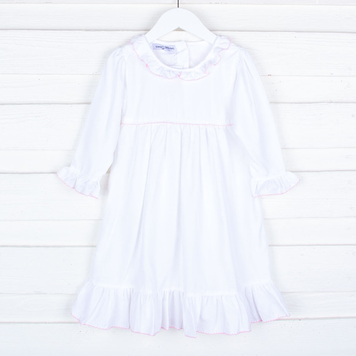 White Nightgown With Pink Picot Trim