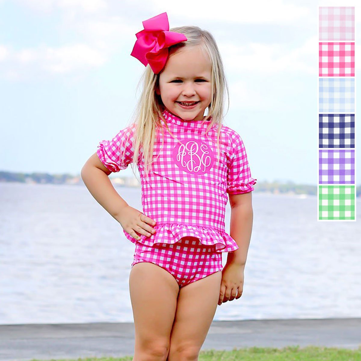Gingham Short Sleeve Rash Guard Set