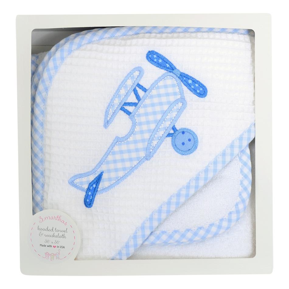 Blue Airplane Hooded Towel Set